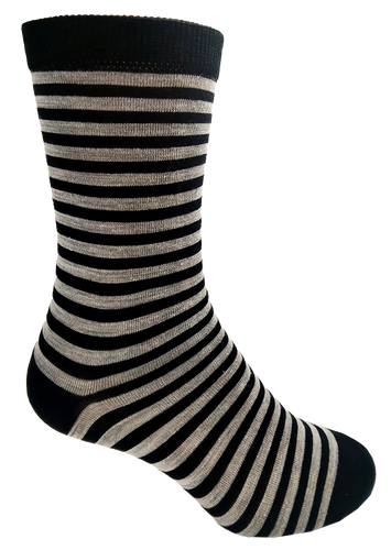 Designer Textiles Merino Crew Stripe Black/Light Grey Melange