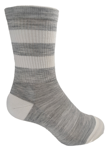 Designer Textiles Merino Retro Boot Sock Stripe Light Grey Marle/Bleached White