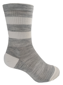 Designer Textiles Merino Retro Boot Sock Stripe Light Grey Marle/Bleached White